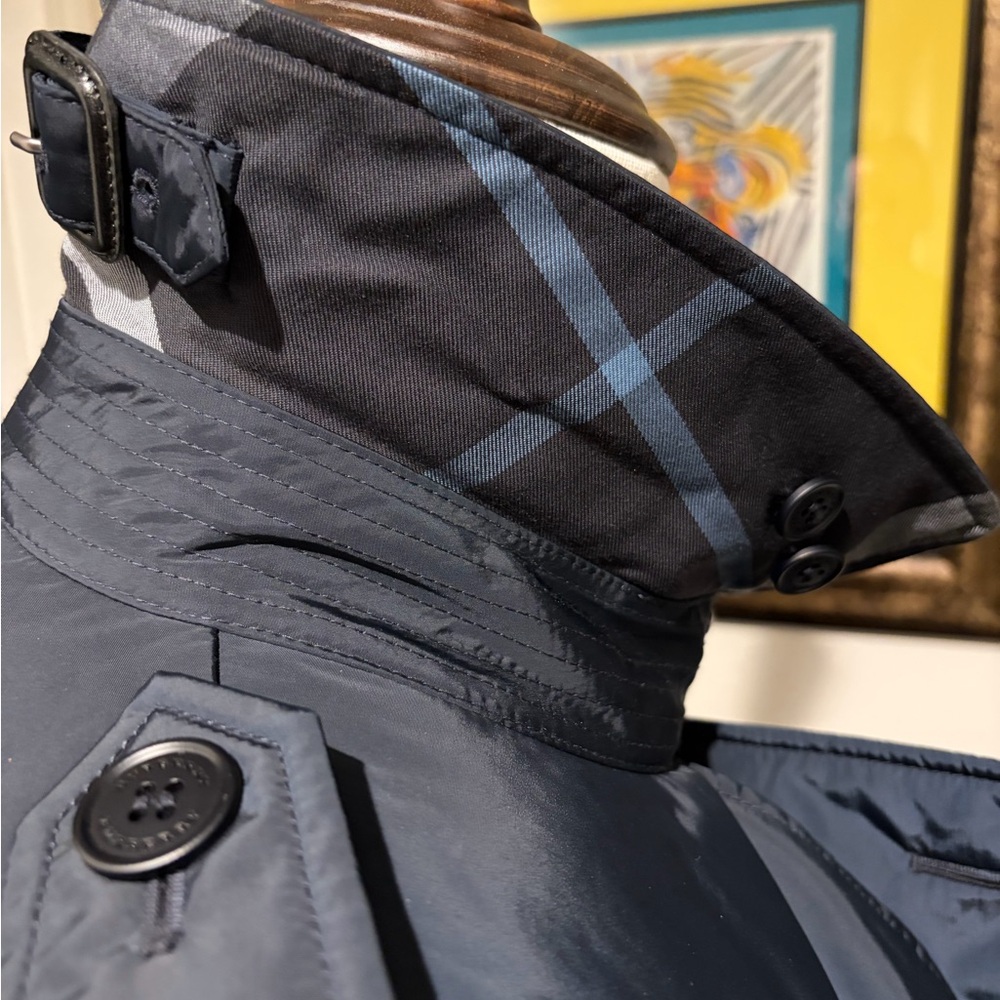 Burberry Men's Navy Blue Trench Coat Classic Luxury Raincoat Size 40 - Picture 7 of 10